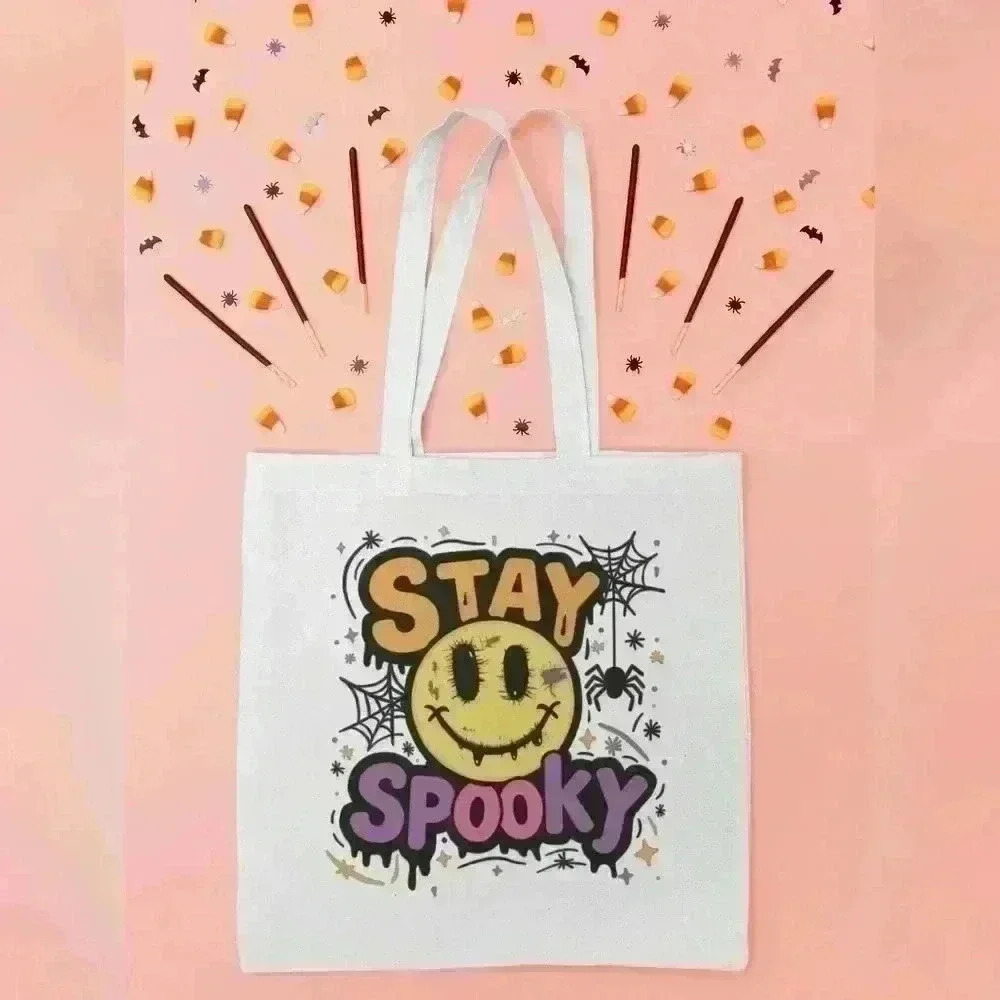 Stay Spooky Halloween Canvas Tote Bag – Reusable Eco-Friendly Shopping B…